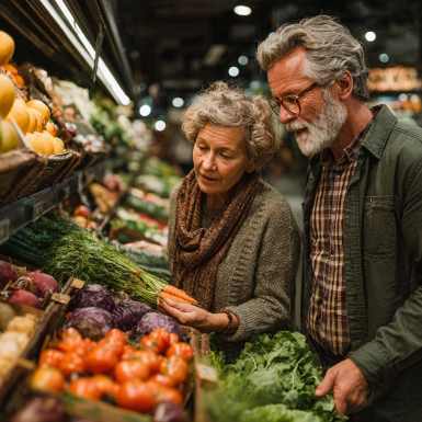 Щаслива літня пара готує здорову їжу разом