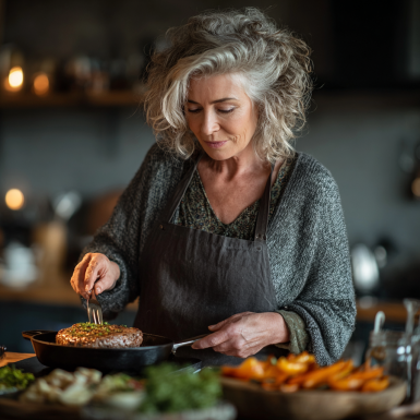 Група літніх людей готує разом на кухні